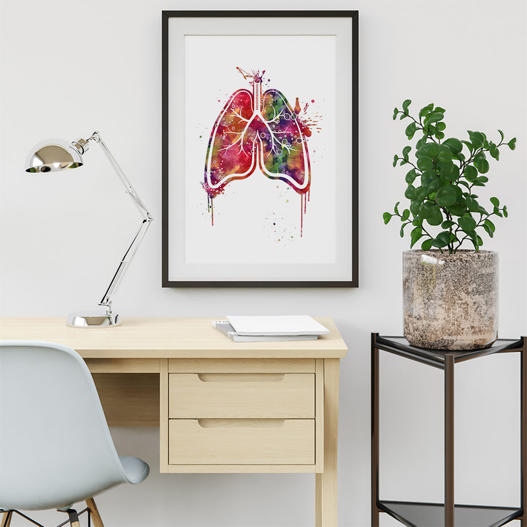Human Lungs Splash Watercolor Art Print