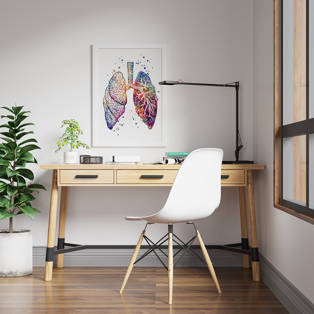 Anatomical lungs art in watercolor, a unique decor piece for pulmonologists' clinics and respiratory healthcare offices