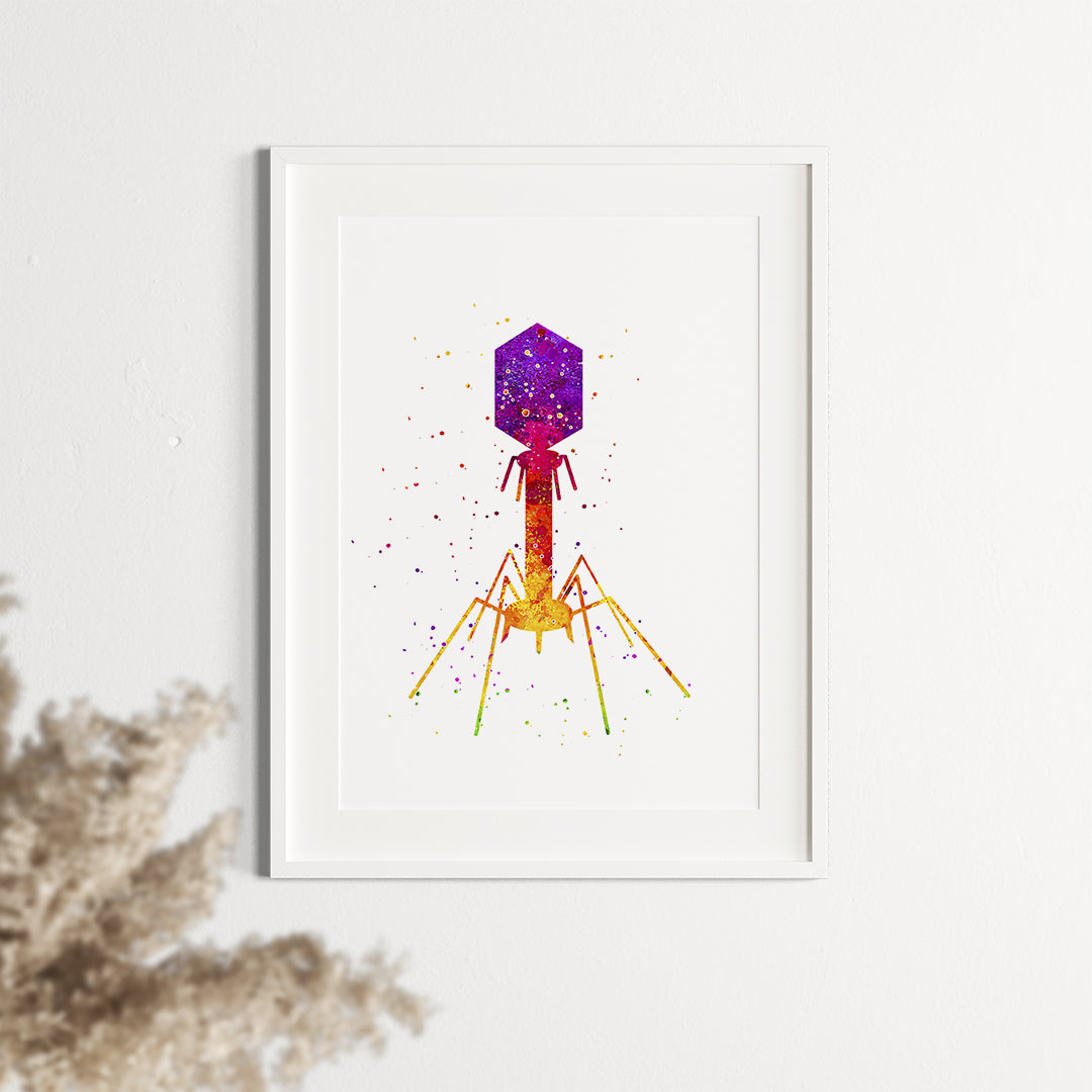 Bacteriophage Art Watercolor Virus Print