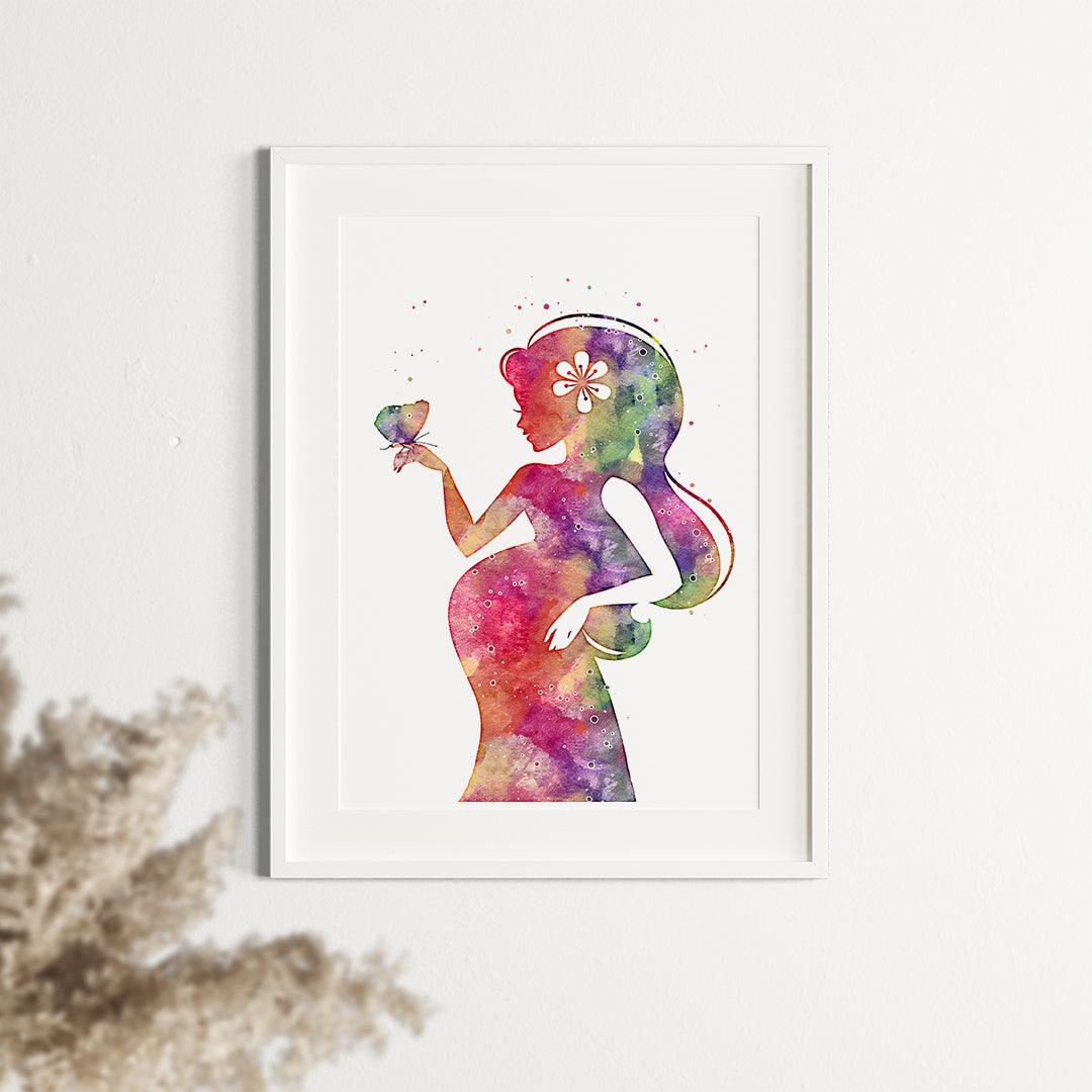 Pregnant Woman Silhouette Watercolor Art Print
