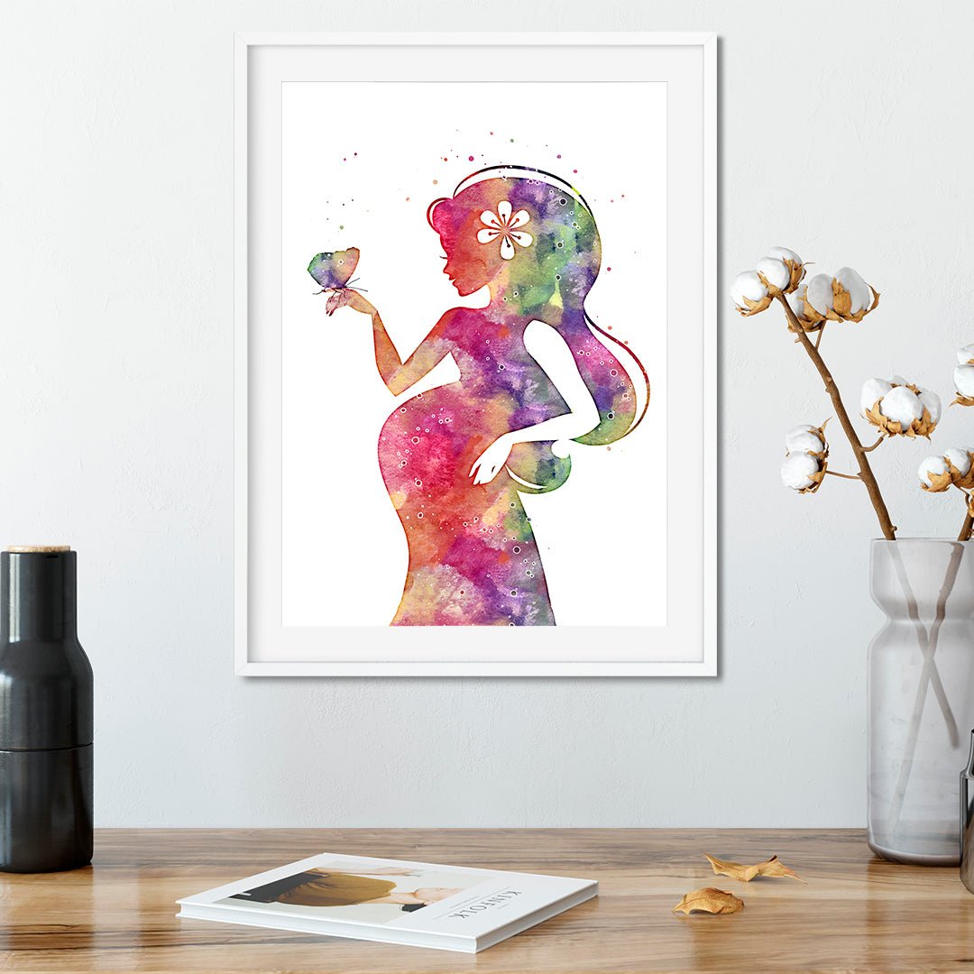 Pregnant Woman Silhouette Watercolor Art Print