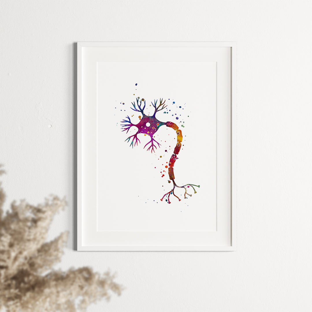 Nerve Cell Colorful Watercolor Art Print