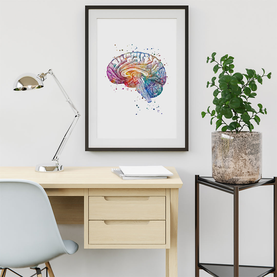 Human Brain Watercolor Print - Neurology Wall Art for Office