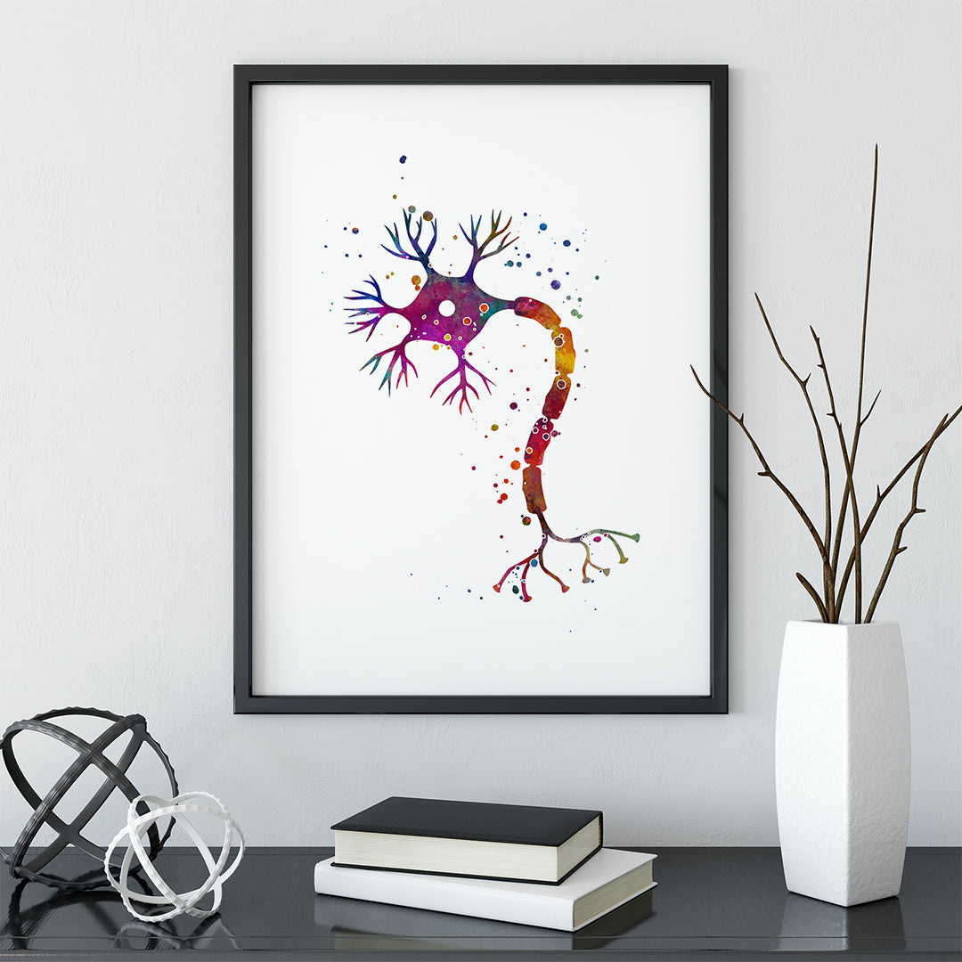 Nerve Cell Colorful Watercolor Art Print