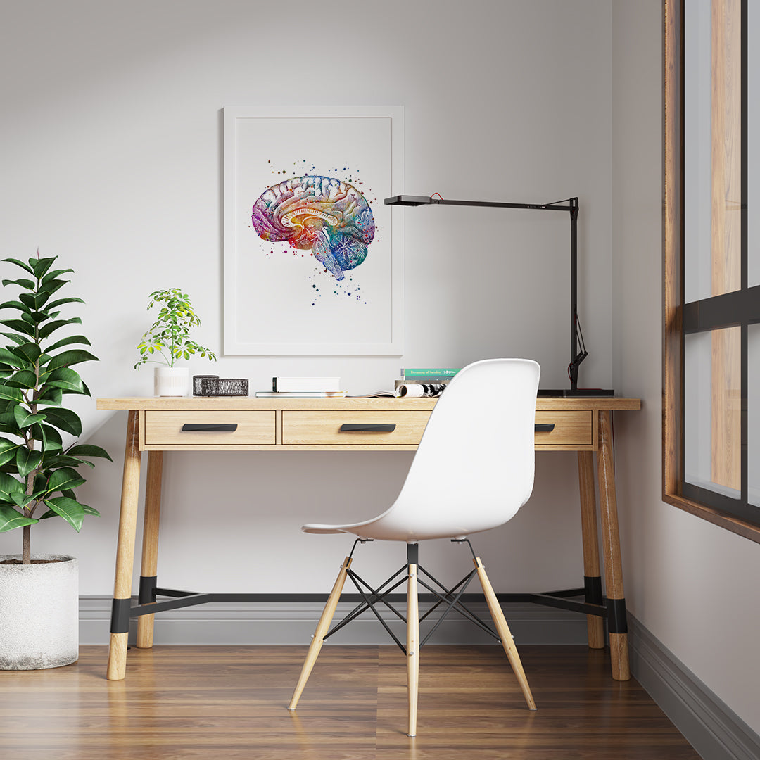 Human Brain Watercolor Print - Neurology Wall Art for Office