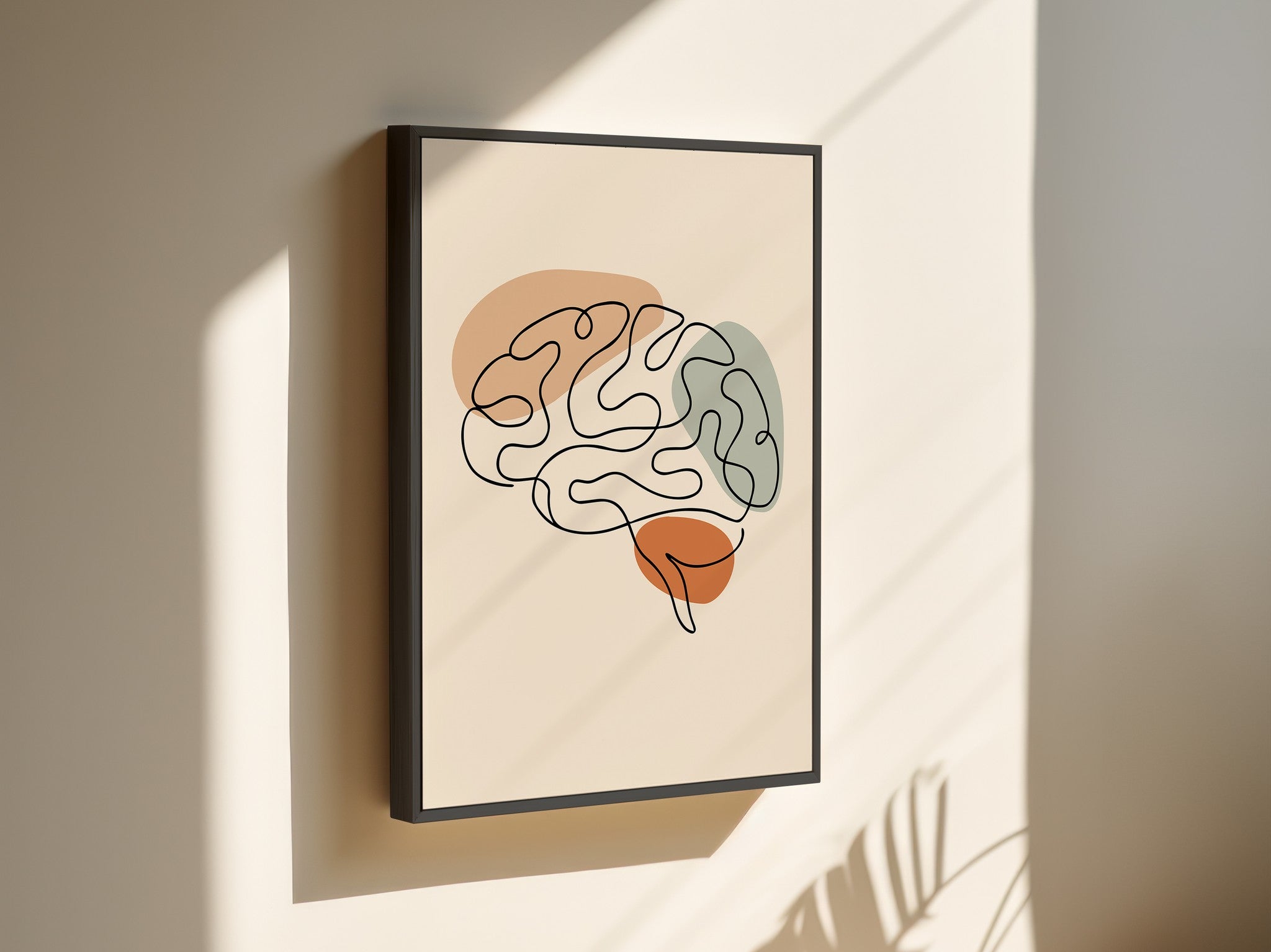 One line brain wall art in a black frame for modern office decor