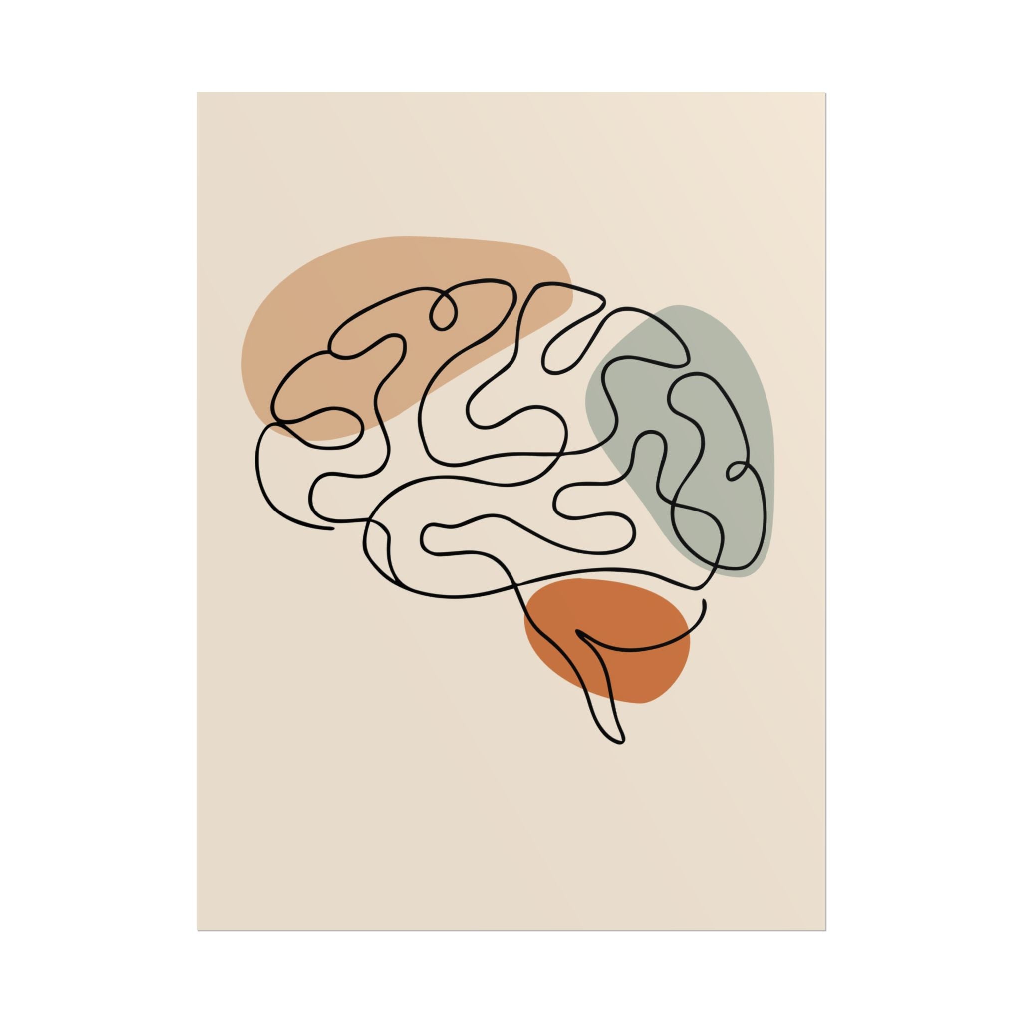 One line brain anatomy wall art print in a warm neutral interior
