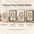 Illustrated guide to unframed print, framed print, stretched canvas and framed canvas finishes for one line heart art