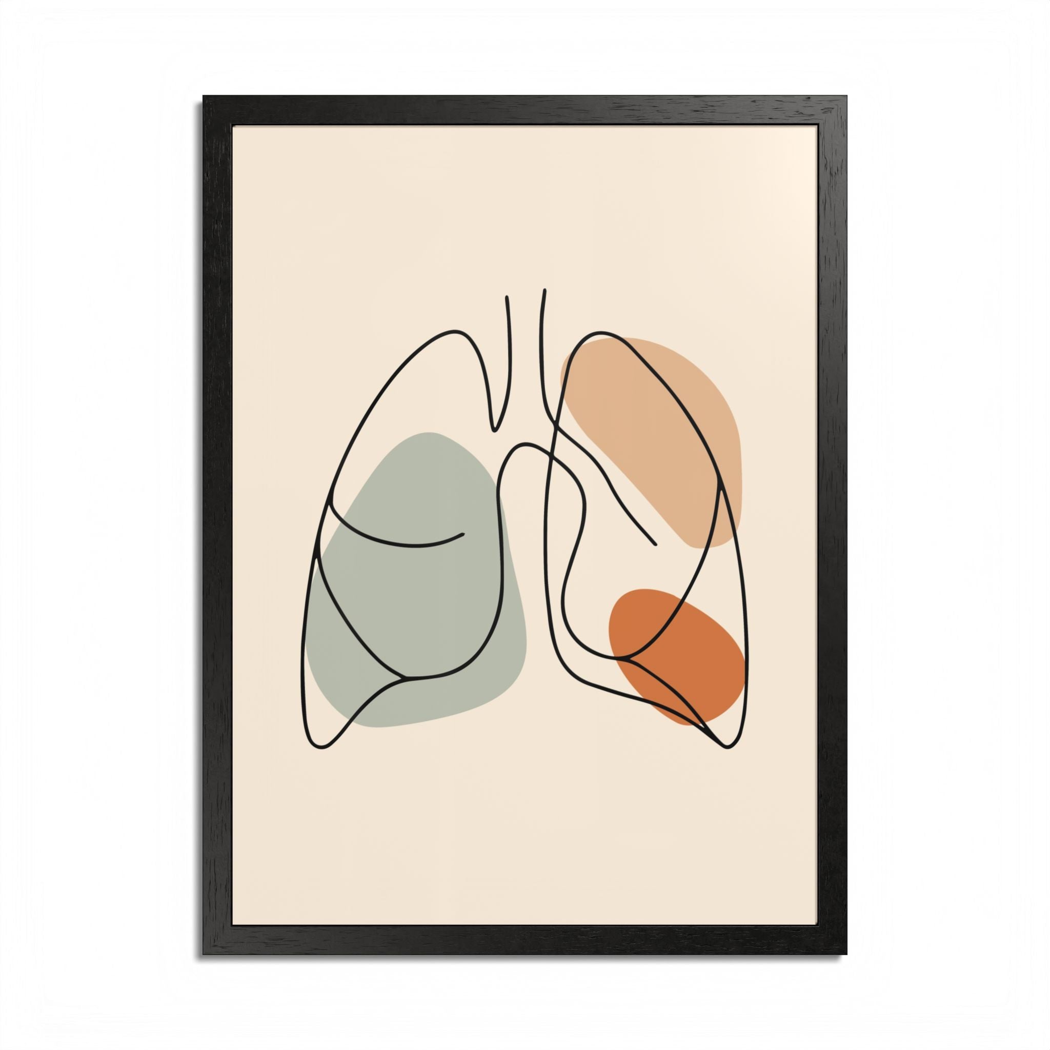 One line lungs artwork displayed in a black frame against a light background