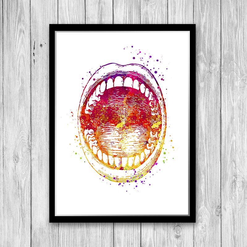Open Mouth Watercolor Art Print - Medical Office Decor