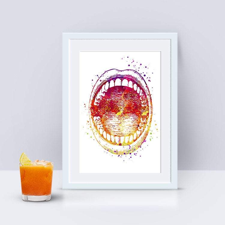 Open Mouth Watercolor Art Print - Medical Office Decor