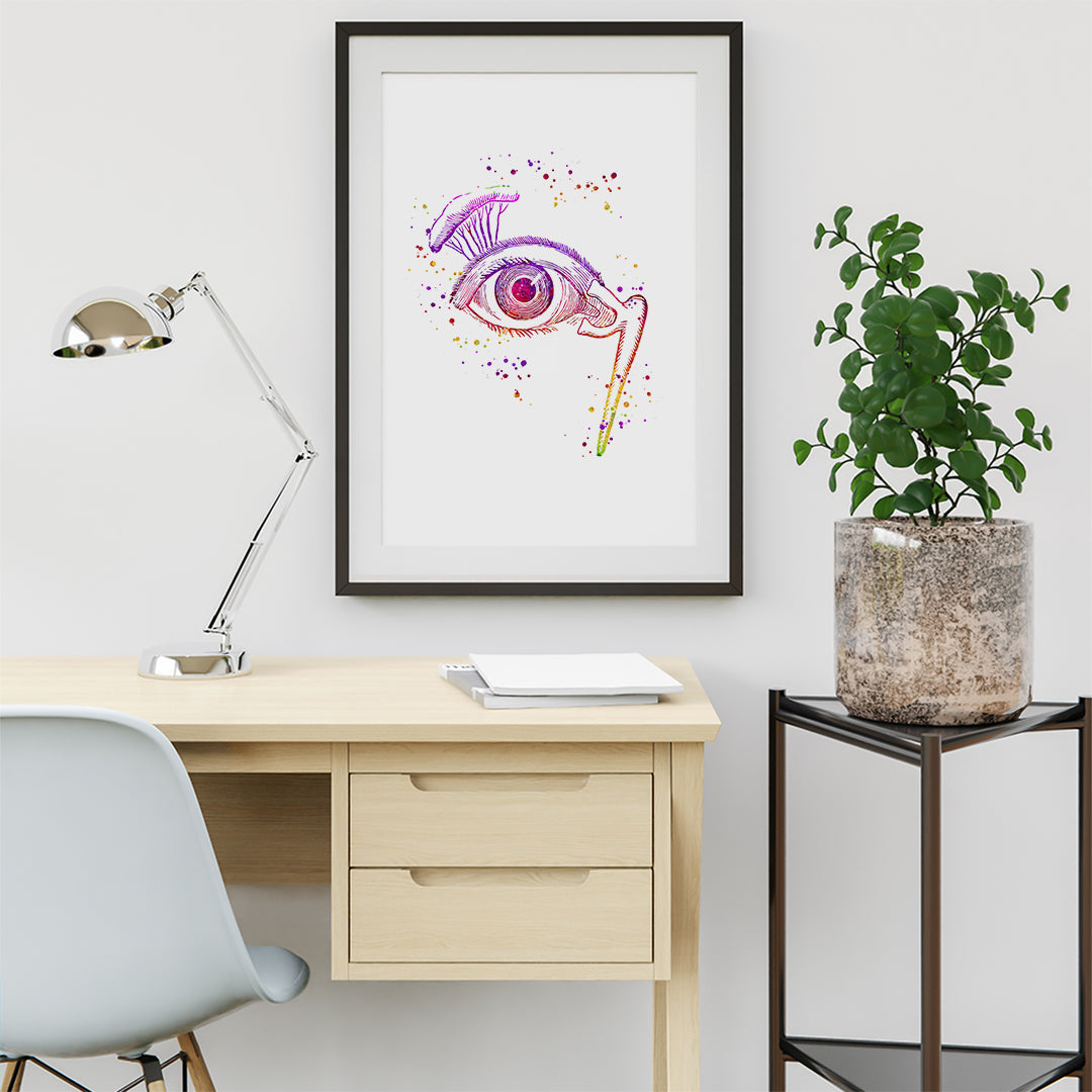 Lachrymal gland and nasal duct anatomy art print in watercolor, perfect for ophthalmology offices or student study spaces.