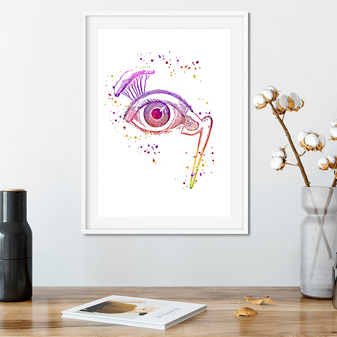 High-quality eye anatomy print illustrating the lachrymal gland and nasal duct in watercolor style, suited for science decor.