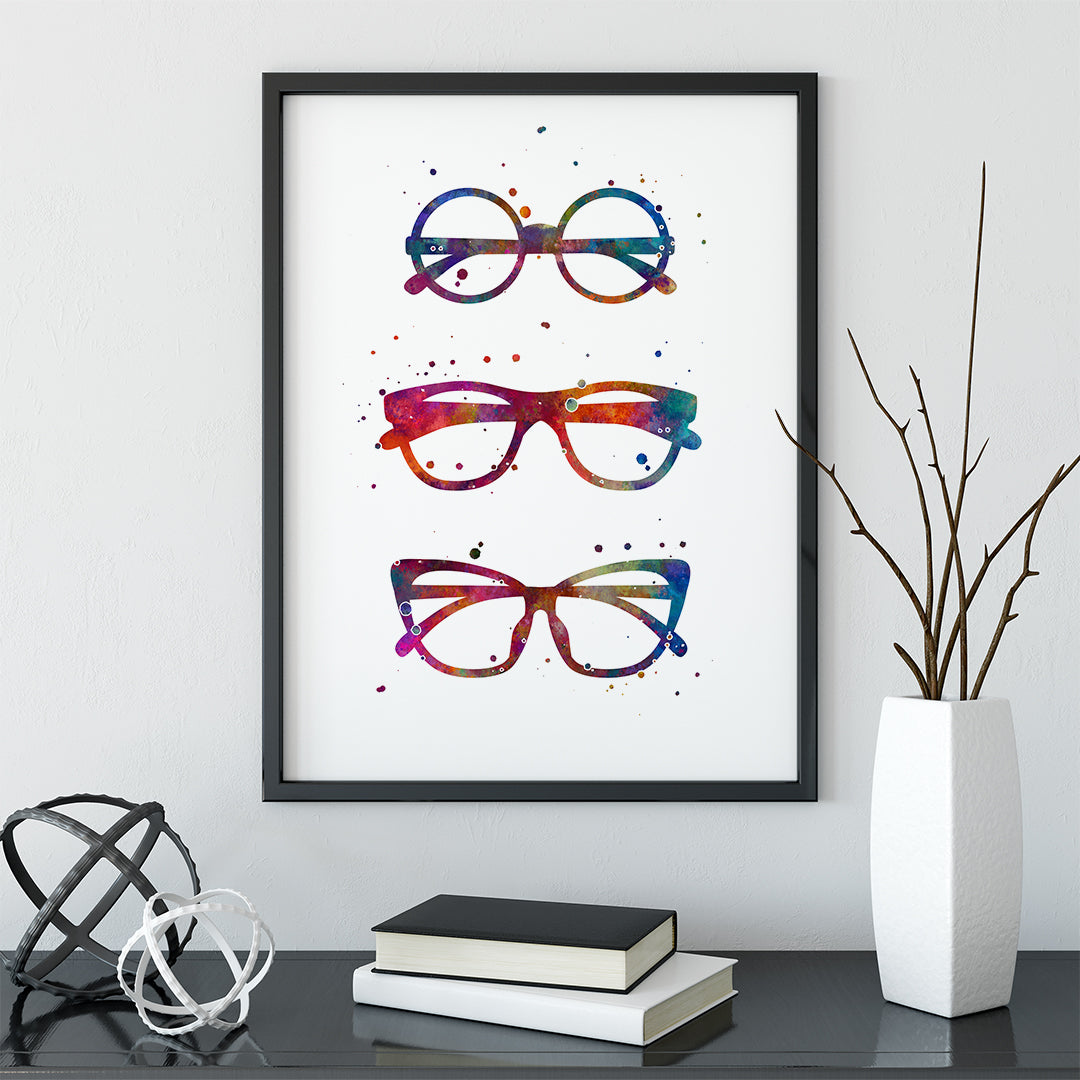 Eyeglasses art poster for optometrist wall decoration.