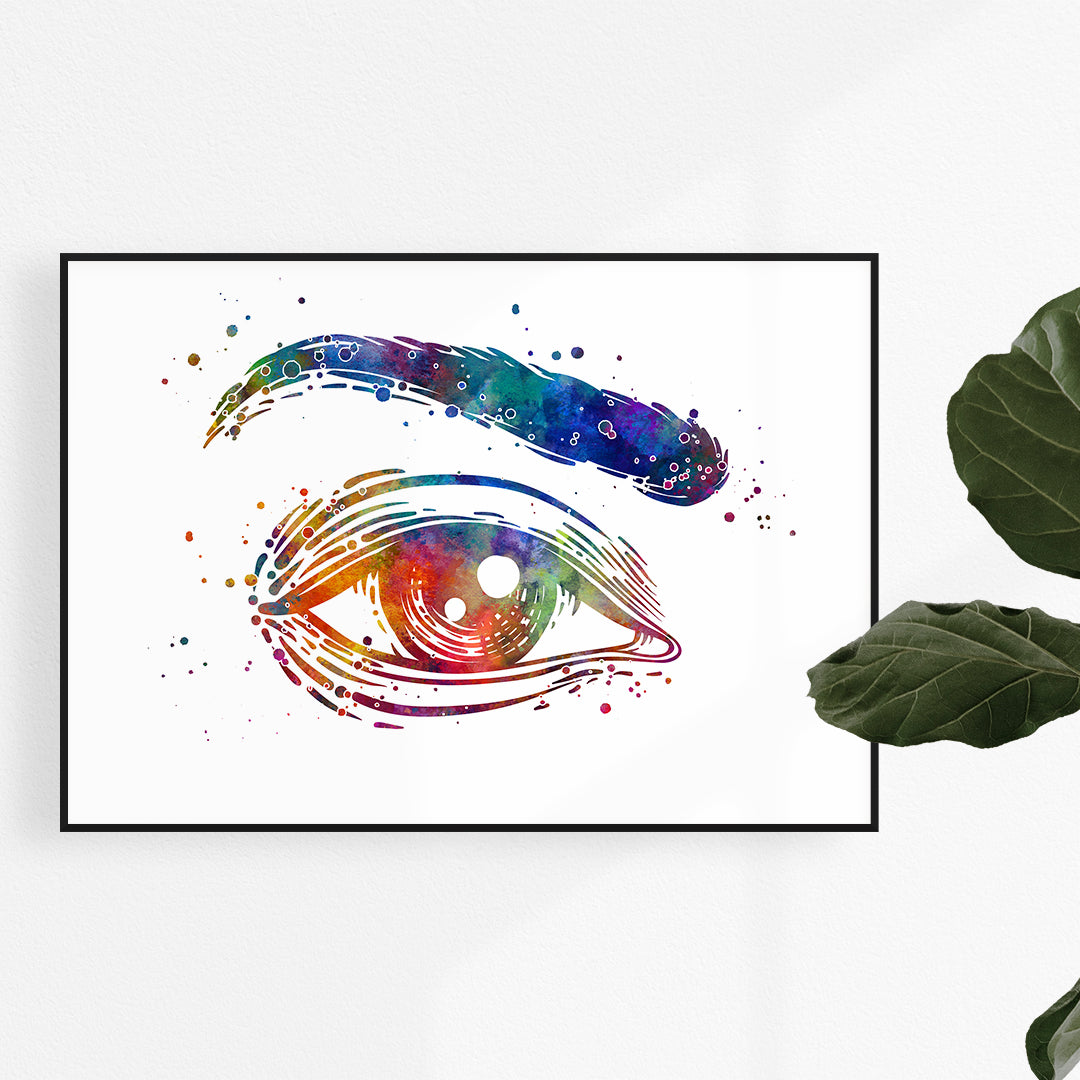 Detailed human eye and eyebrow anatomy print in watercolor; perfect for medical decor.