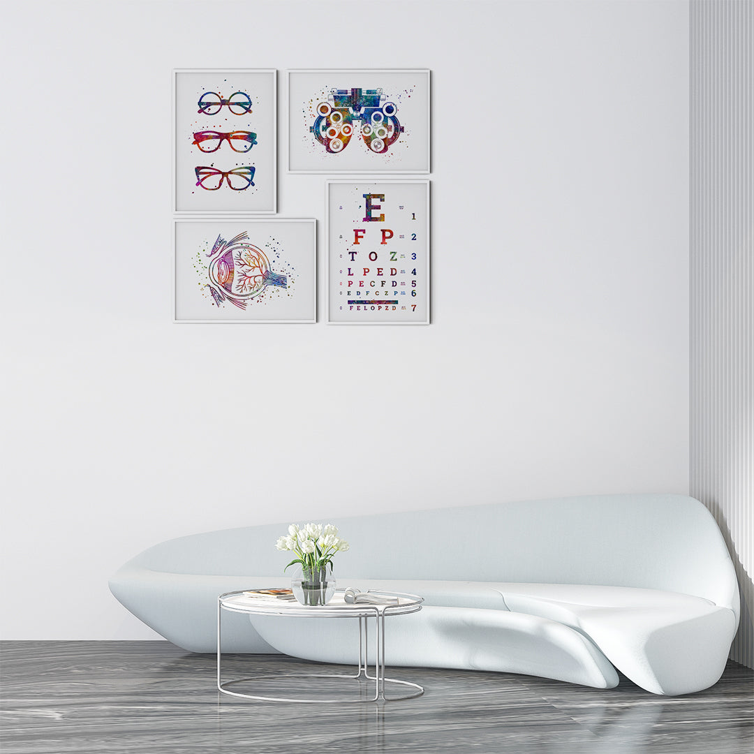 Ophthalmology Art Set of 4 Colorful Watercolor Prints