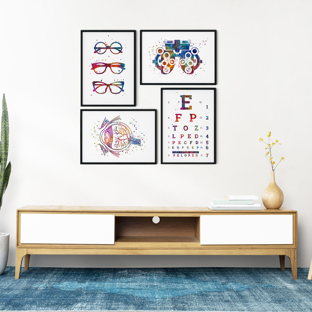 Ophthalmology Art Set of 4 Colorful Watercolor Prints