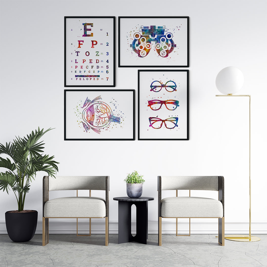 Ophthalmology Art Set of 4 Colorful Watercolor Prints
