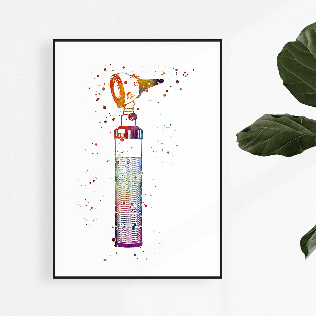 Otoscope watercolor art print for audiologist office decor.