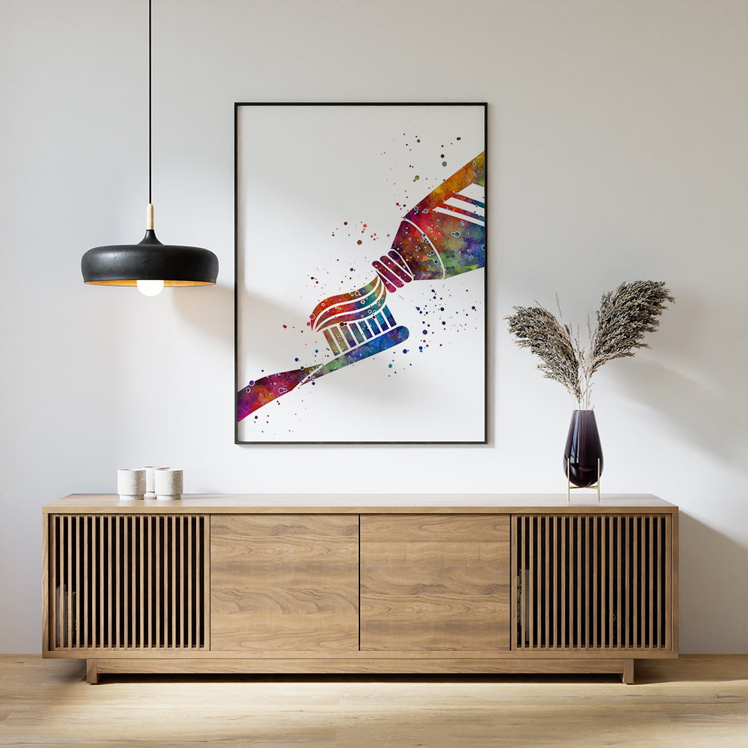 Toothpaste and Toothbrush - Watercolor Art Print
