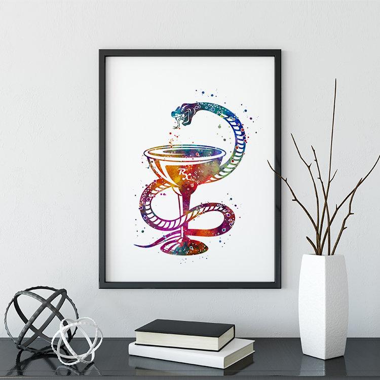 Pharmacy Wall Art Decor Bowl of Hygieia Watercolor Print