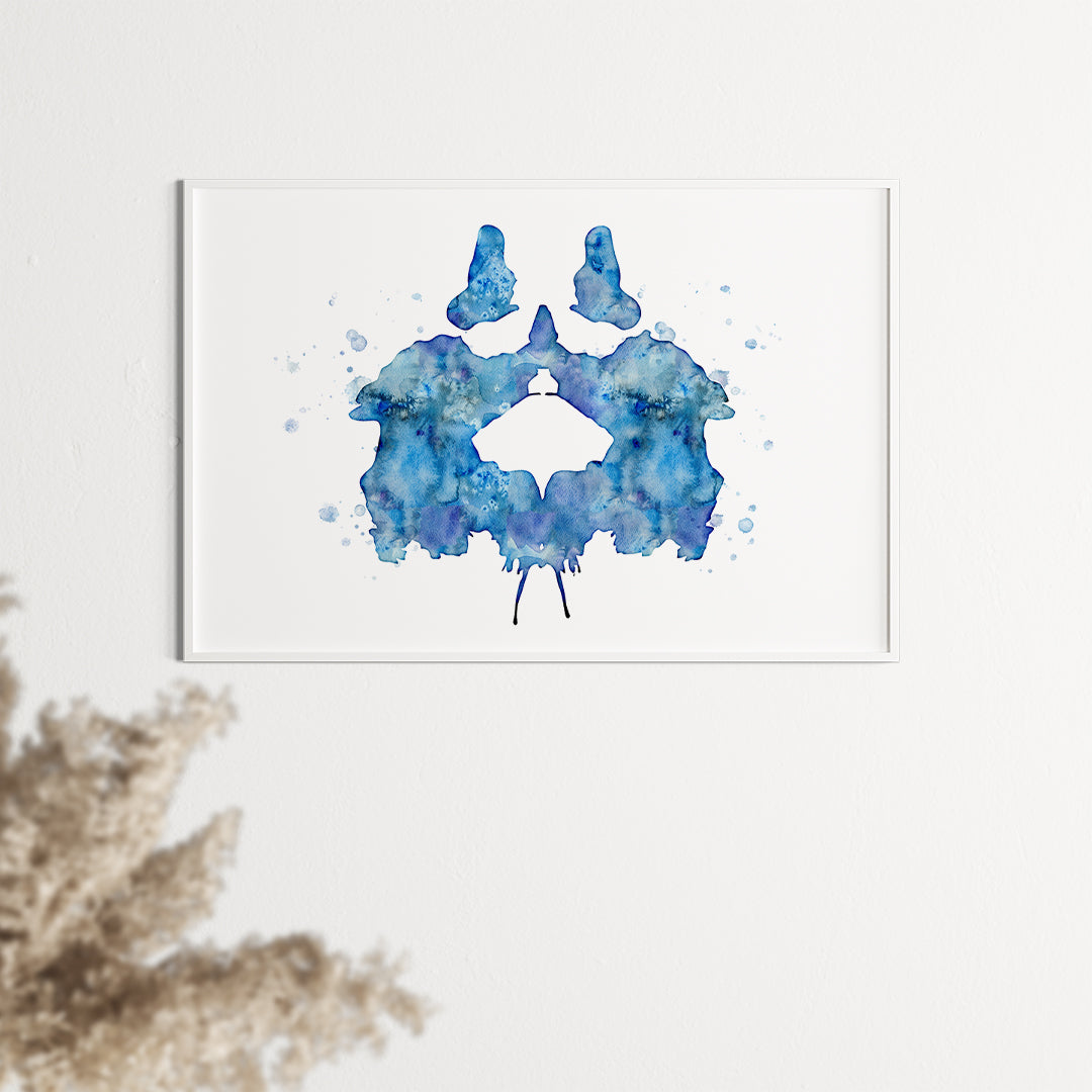 Calming blue watercolor ink blot print, perfect for psychology students or professionals