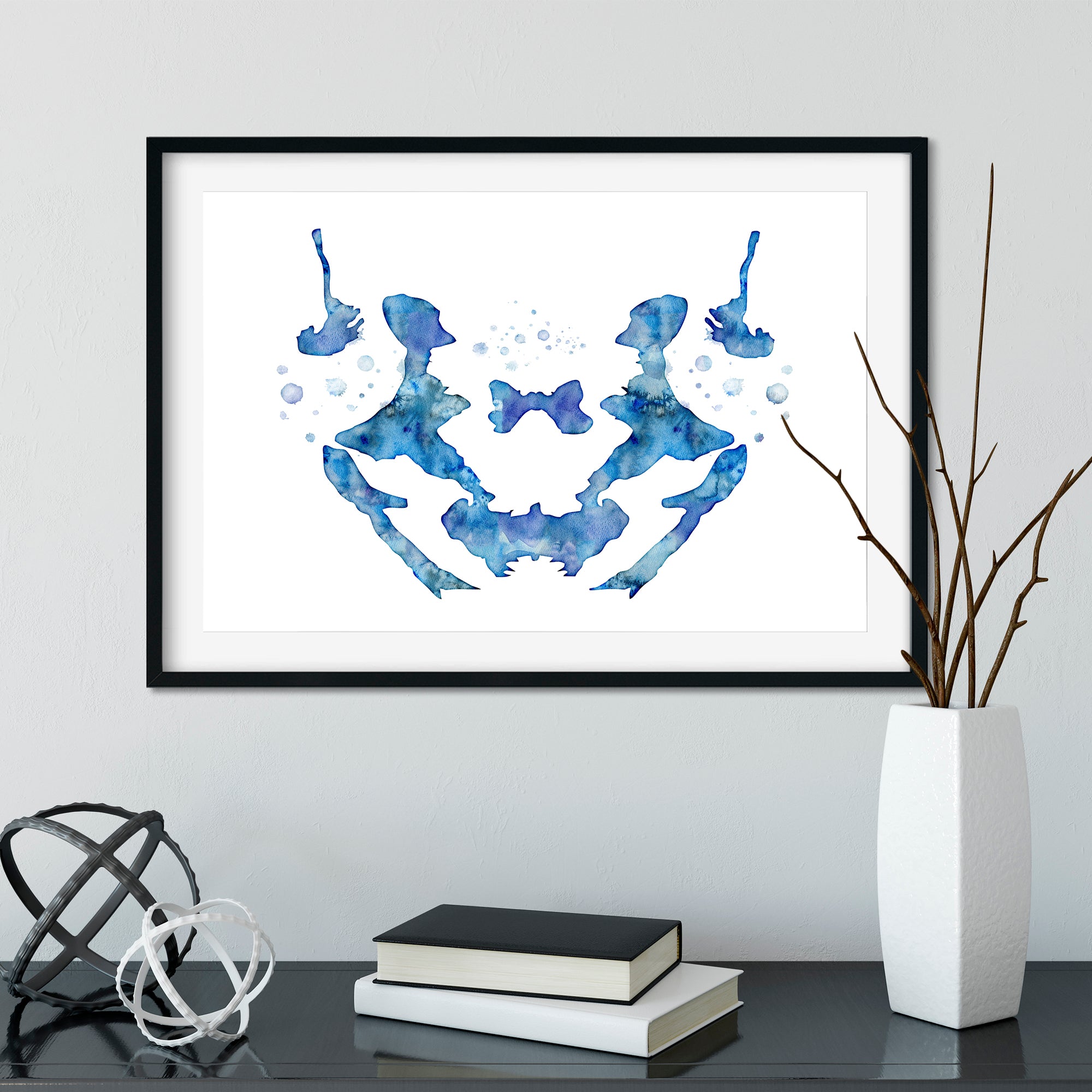 Rorschach Inkblot Test Watercolor Art, Blue Psychology Wall Print