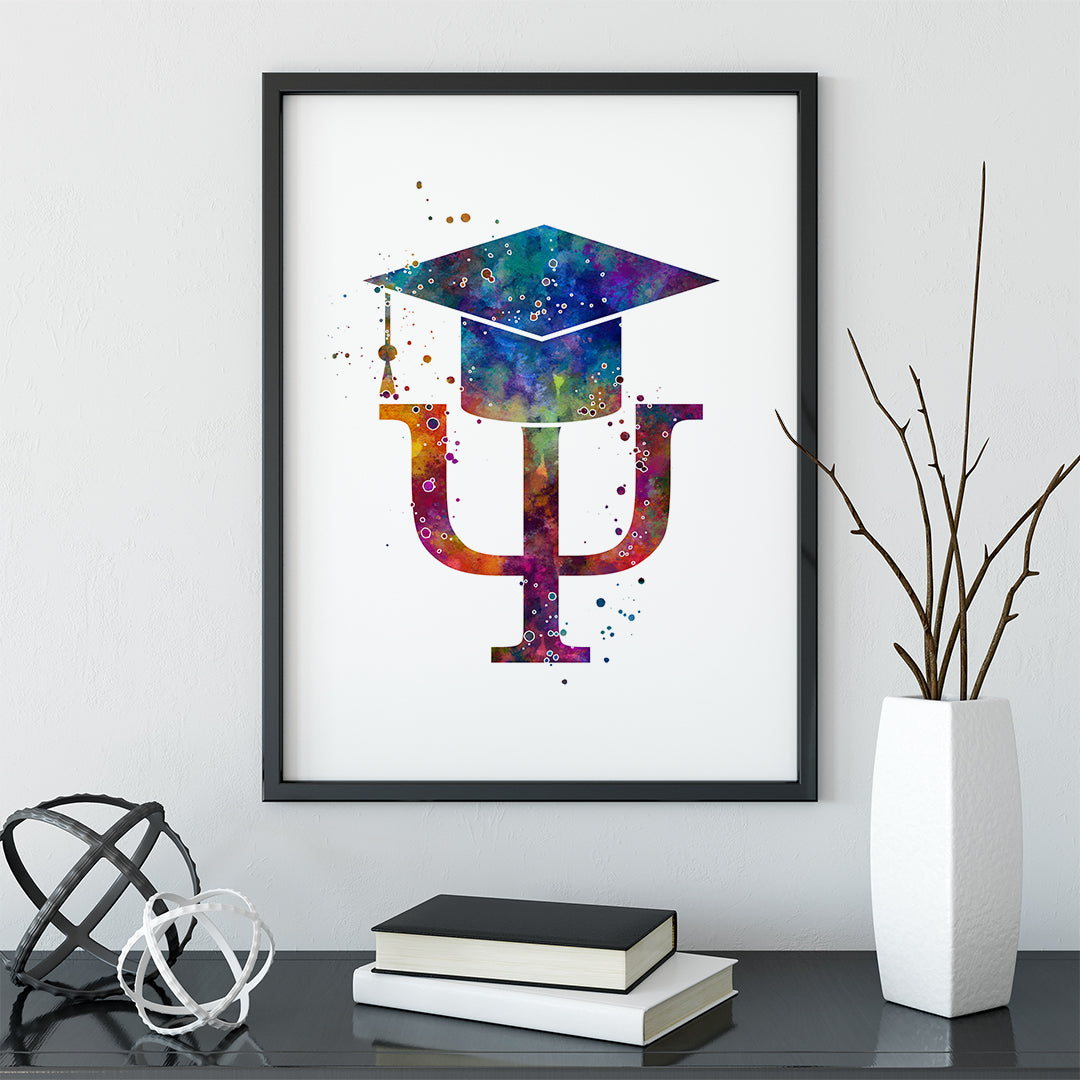 Thoughtful gift for psychology students, watercolor Psi symbol with hand on premium paper