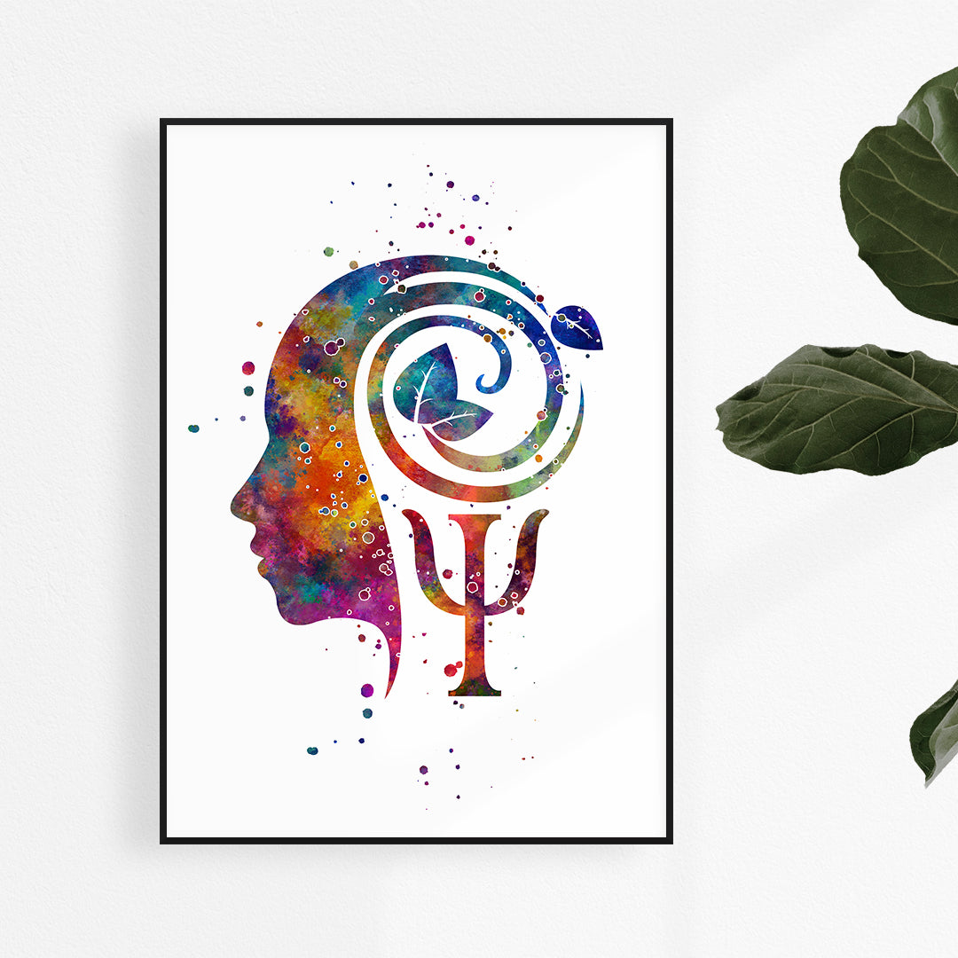 Colorful Psi symbol watercolor art for psychology offices and therapy rooms