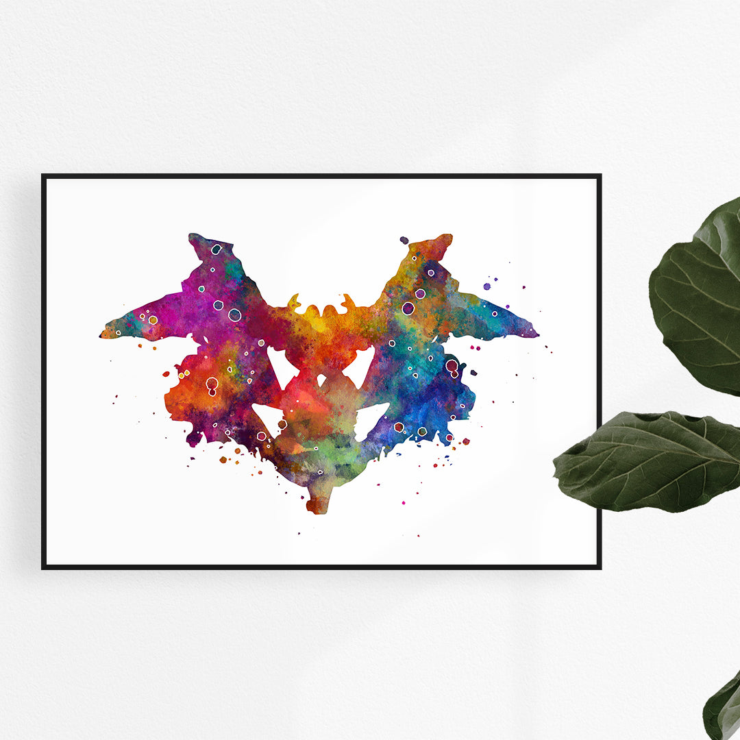 Colorful Rorschach ink blot art print for inspiring decor in psychologist offices