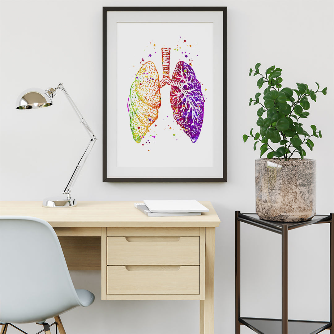 Lungs anatomy in watercolor, a perfect decor piece for pulmonology clinics, combining science and art in a vibrant design