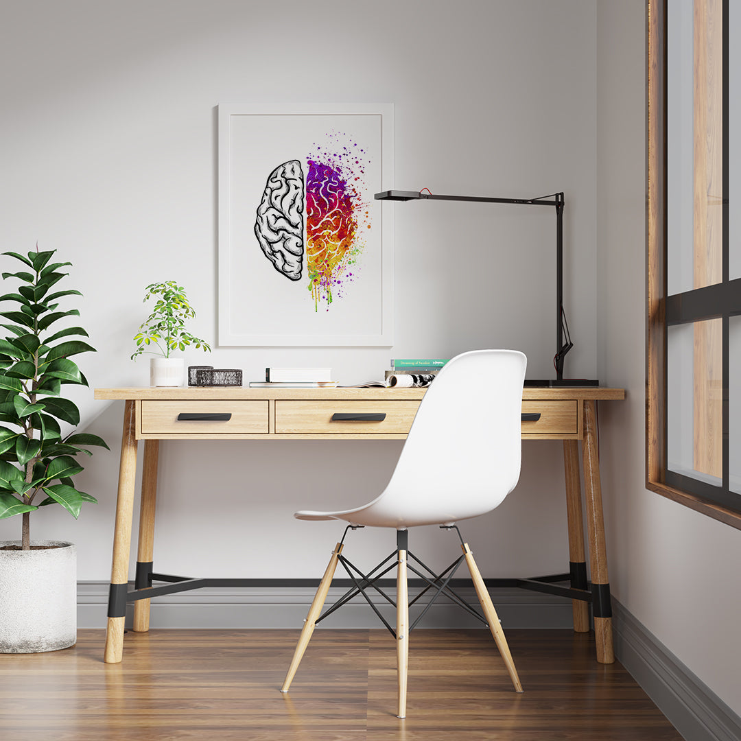 Left vs. right brain watercolor print capturing creativity and logic, a stunning addition to any study or studio.