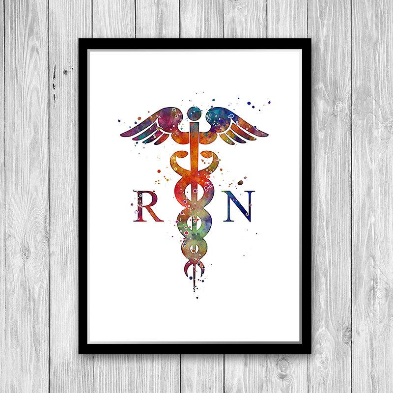RN Caduceus Registered Nurse Watercolor Print