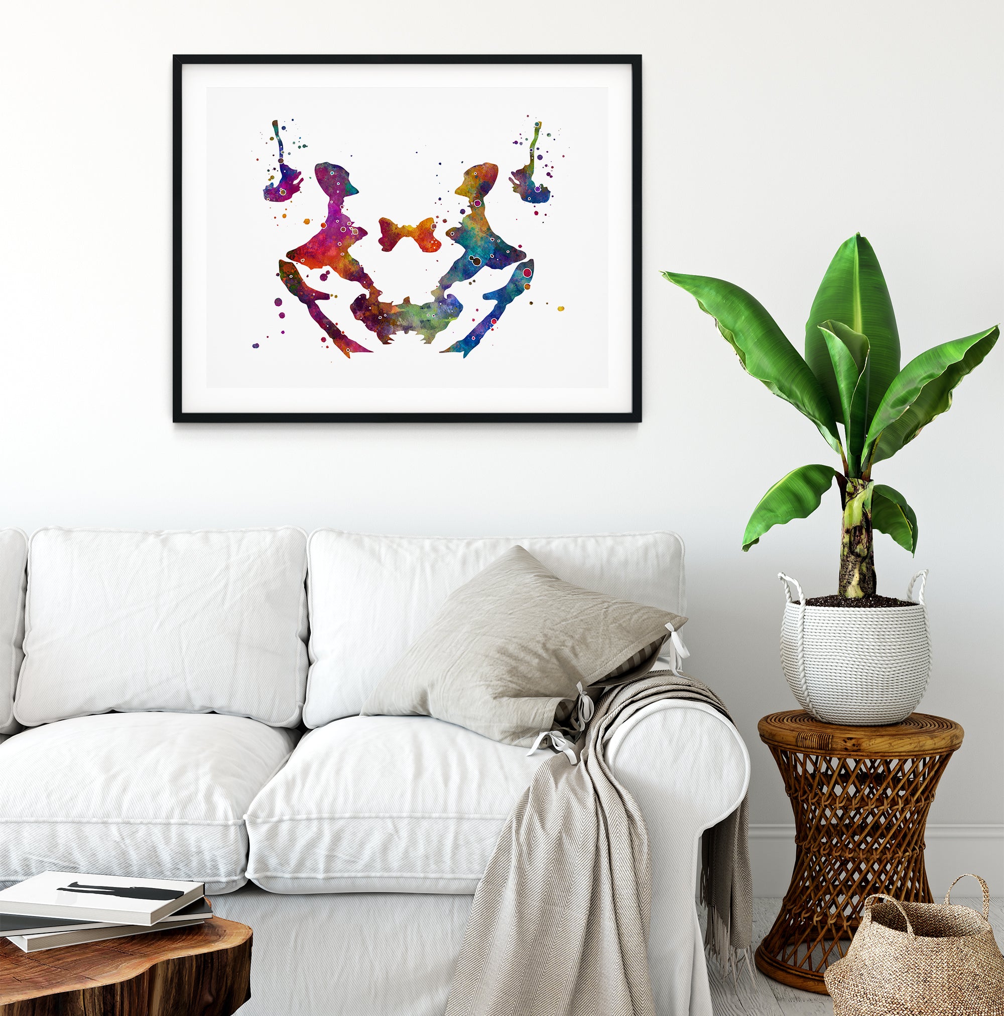 Bright and engaging watercolor Rorschach ink blot artwork for personal or professional spaces.