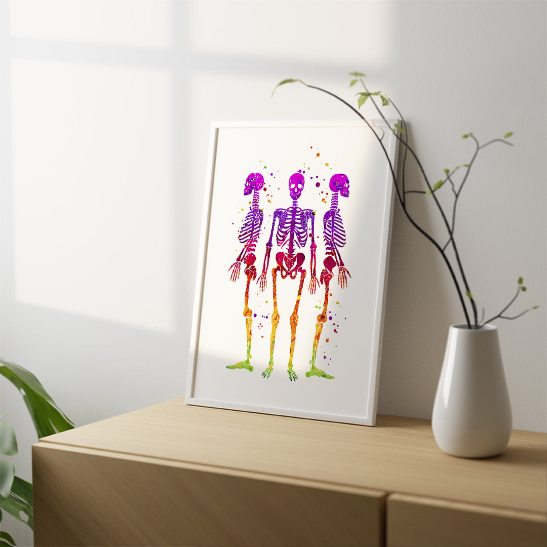 Skeletons Watercolor Art Print Human Anatomy Wall Art