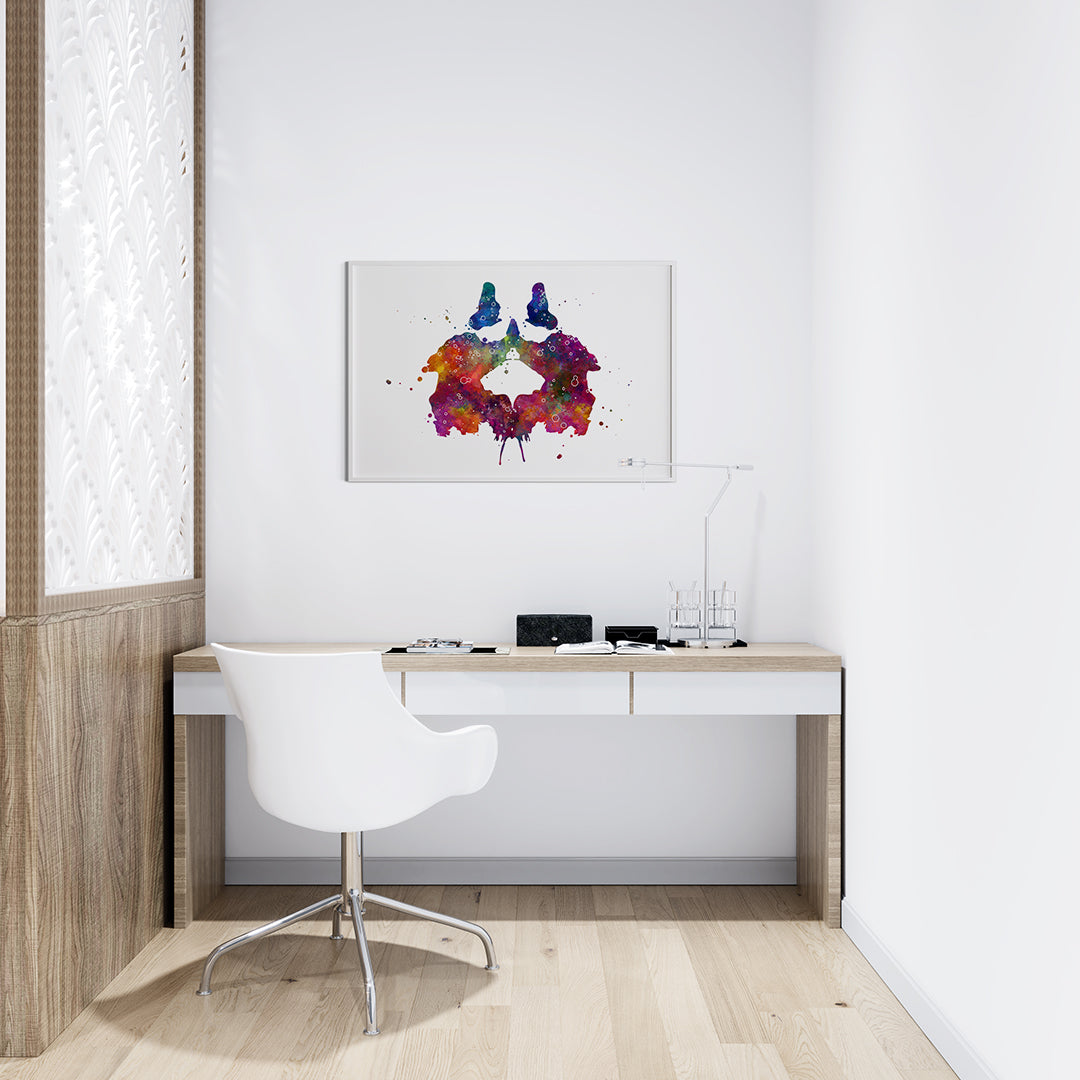 Colorful ink blot print, perfect for psychology-themed decor or counseling spaces