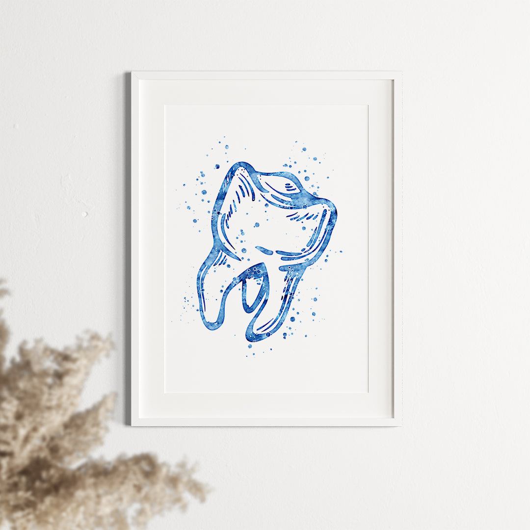 Colorful tooth watercolor print for kids' bathroom or pediatric dentist office