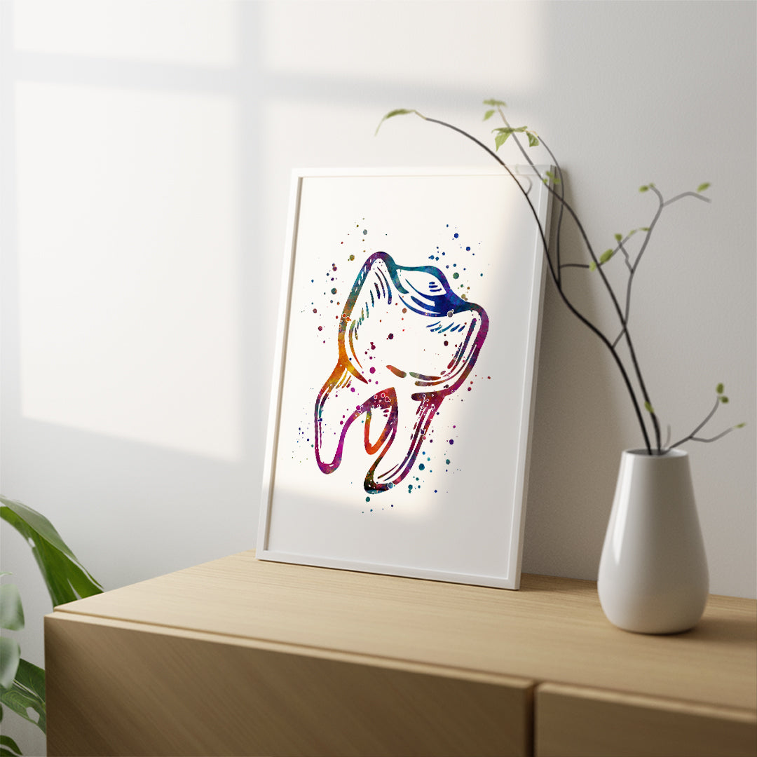 Tooth Watercolor Print – Colorful Dental Office Art