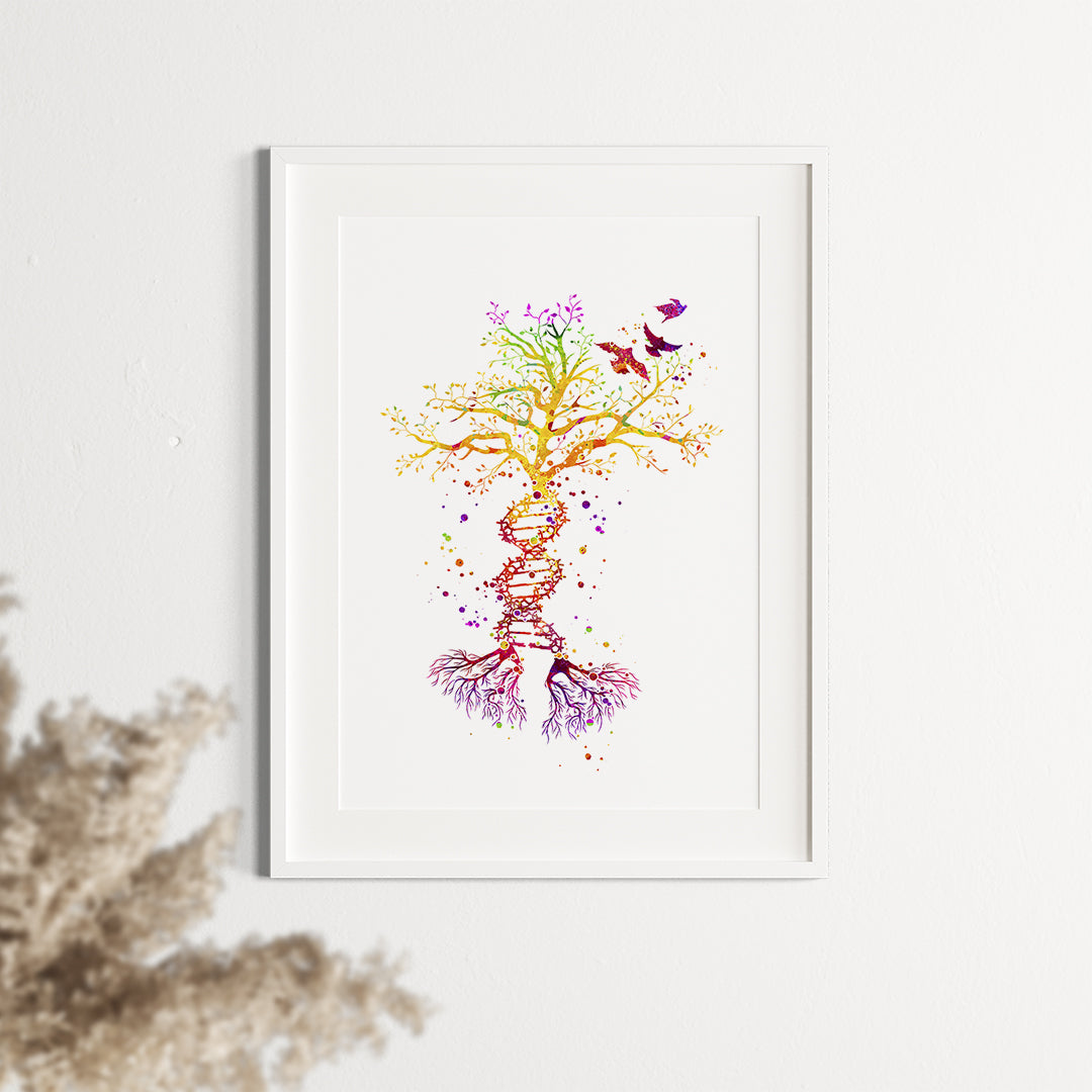 DNA Tree Watercolor Art Print Science Art