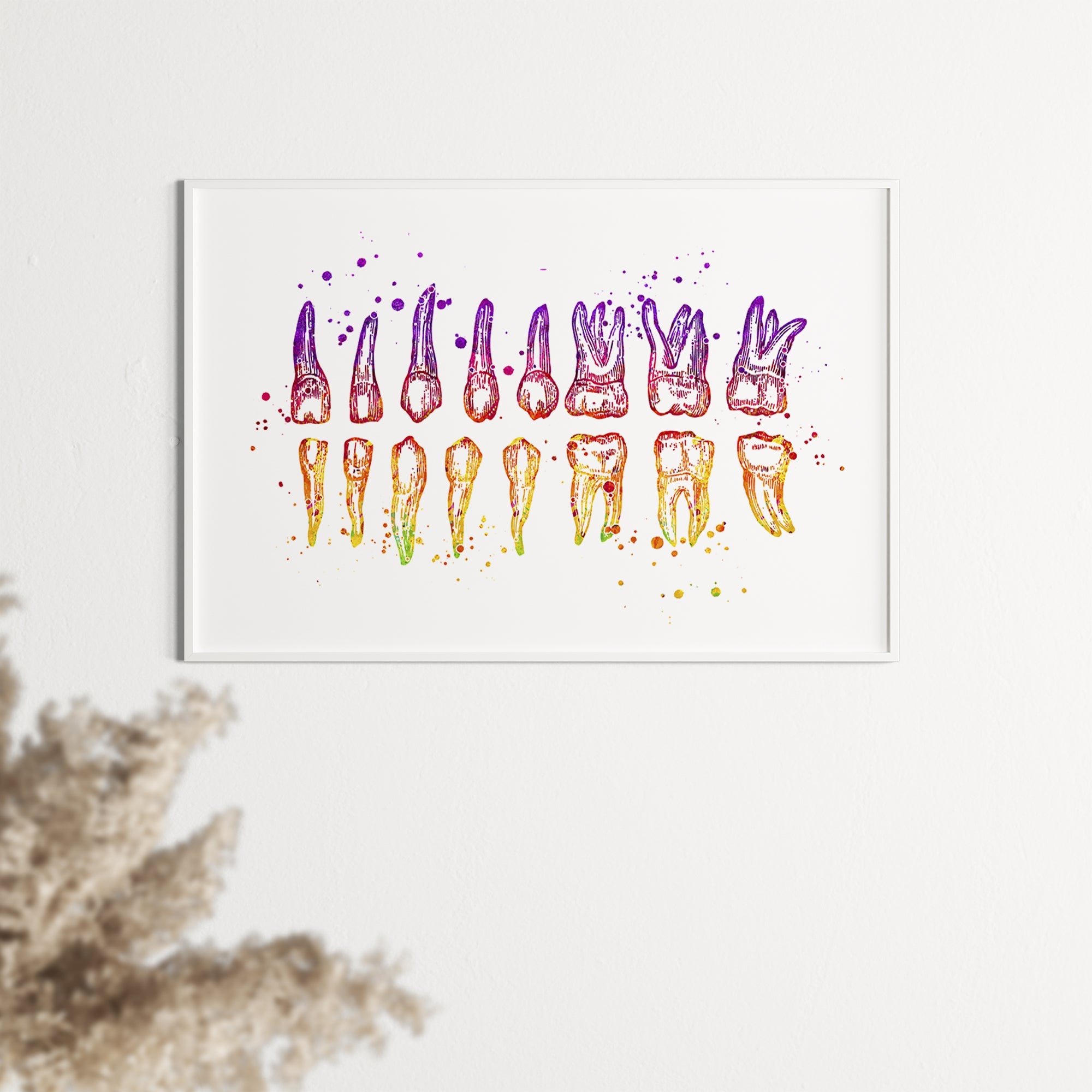 Teeth Diagram Watercolor Print – Colorful Dental Wall Art