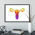 Uterus anatomy watercolor print with orange, yellow, and red tones, on high-quality textured paper, perfect for fertility and gynecologist offices