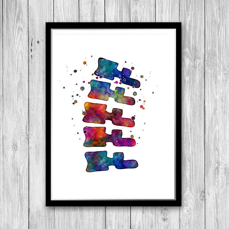Vertebrae Multicolored Watercolor Art Print