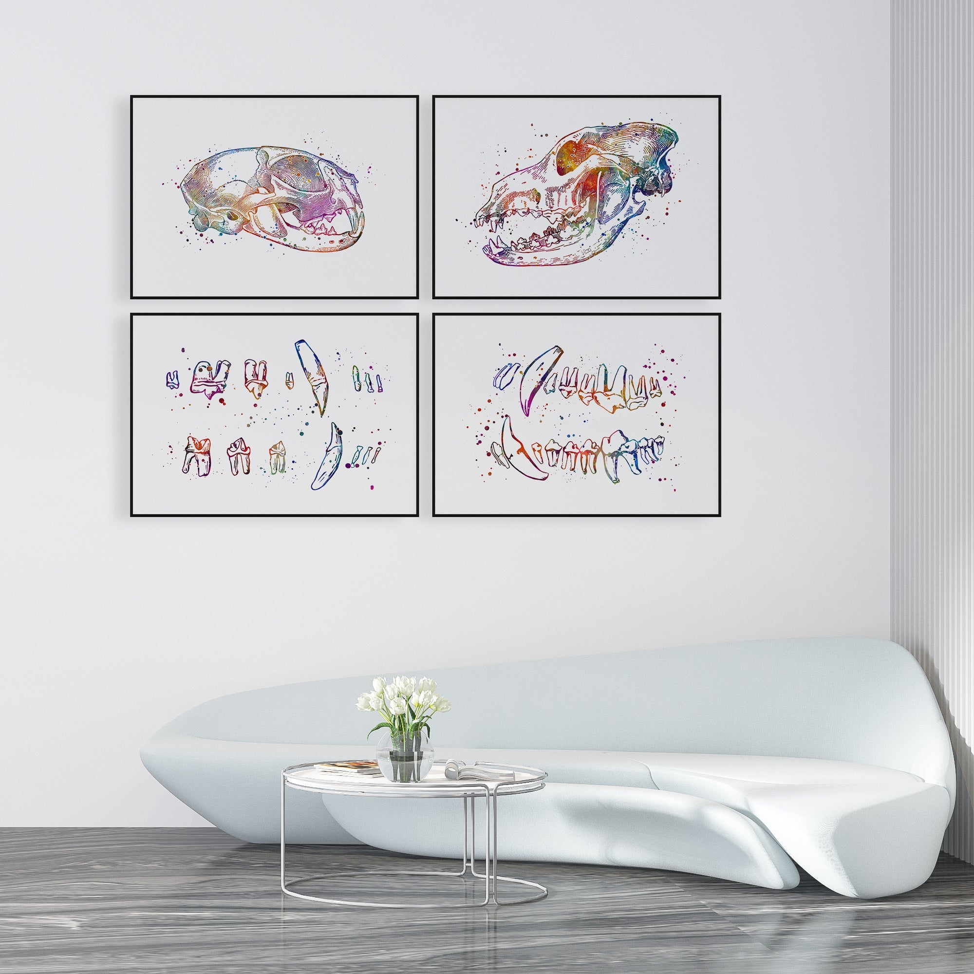 Dog and Cat Dentistry Set of 4 Watercolor Art Prints