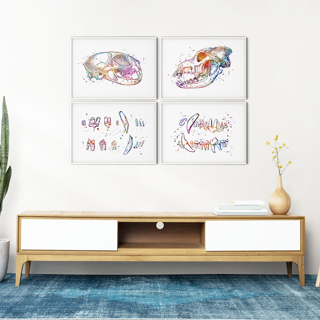 Dog and Cat Dentistry Set of 4 Watercolor Art Prints