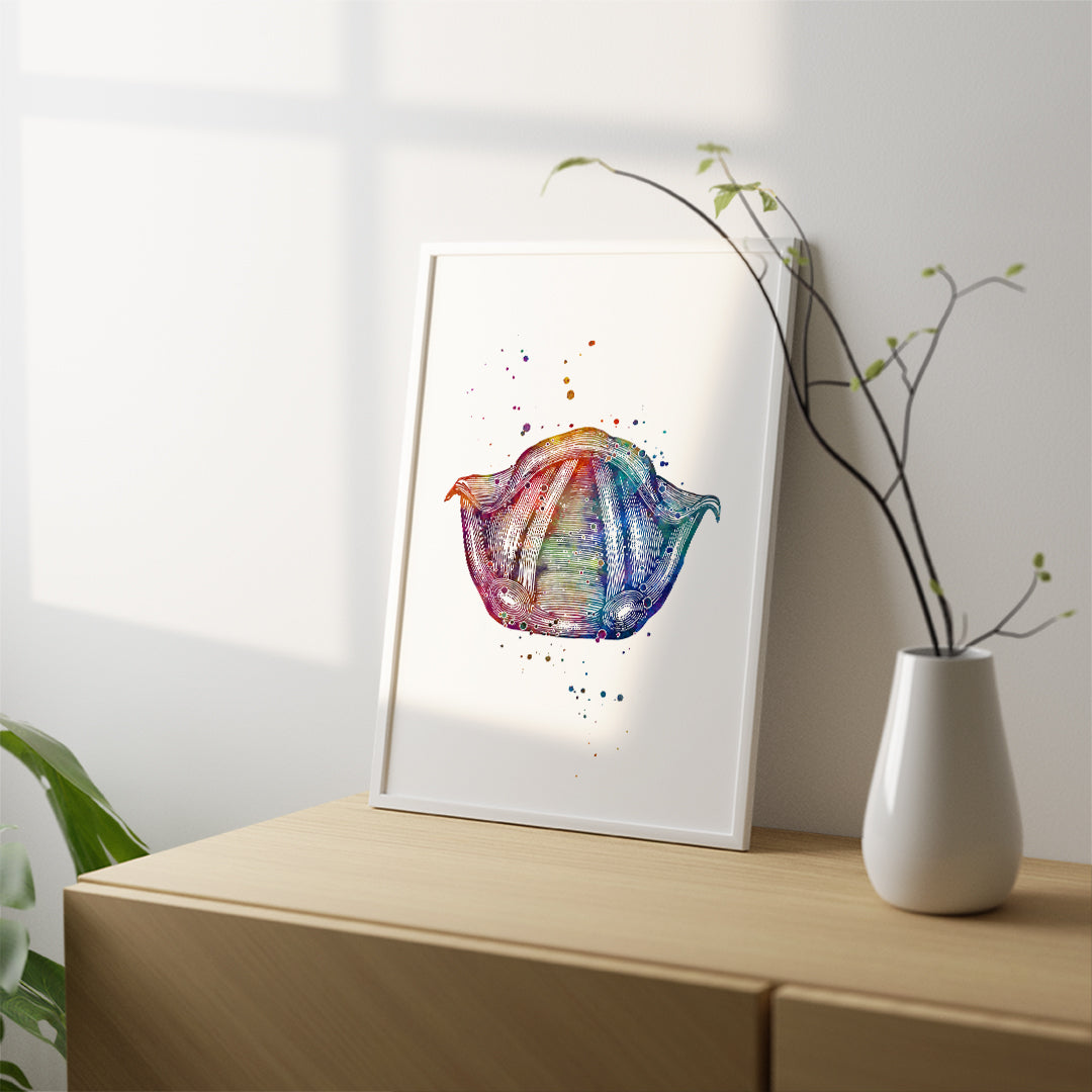 Vocal cords watercolor poster for ENT specialists, speech therapists, and students.