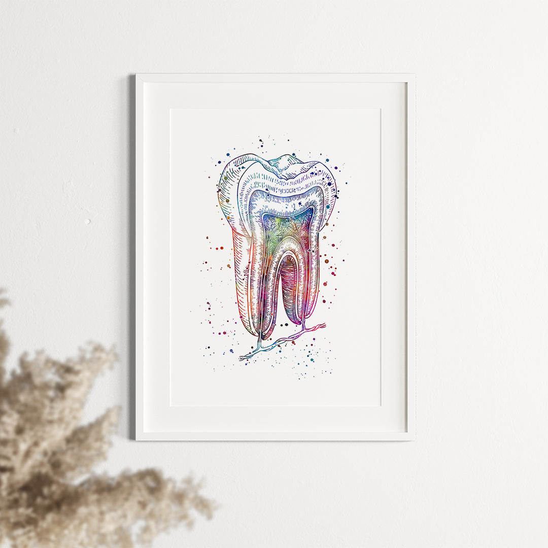 Tooth Dental Art Print - Elegant Watercolor for Clinics