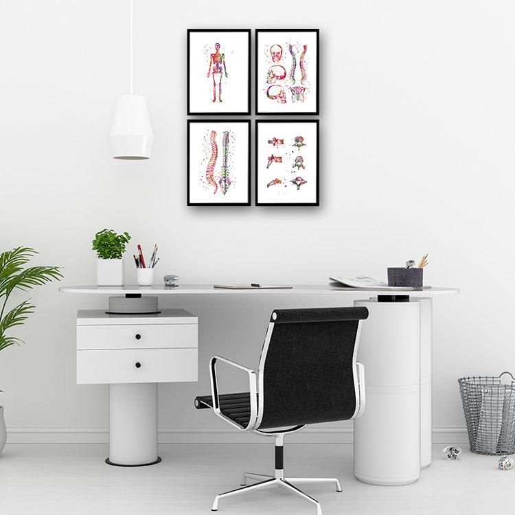 Chiropractic Office Decor Spine Skeleton Vertebral Bones Set of 4 Art Prints - PrintsFinds