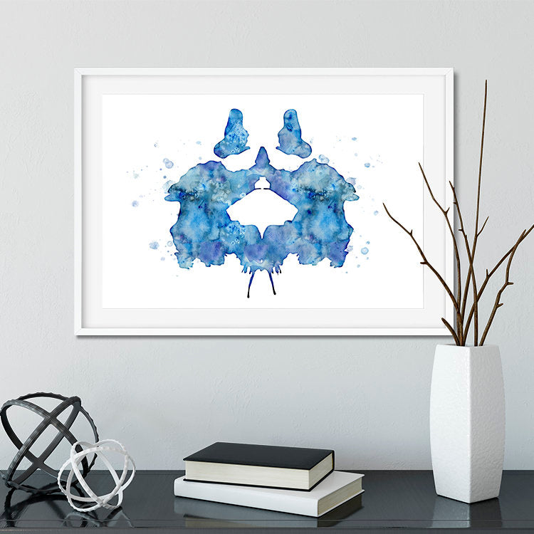 Blue watercolor Rorschach Inkblot Test